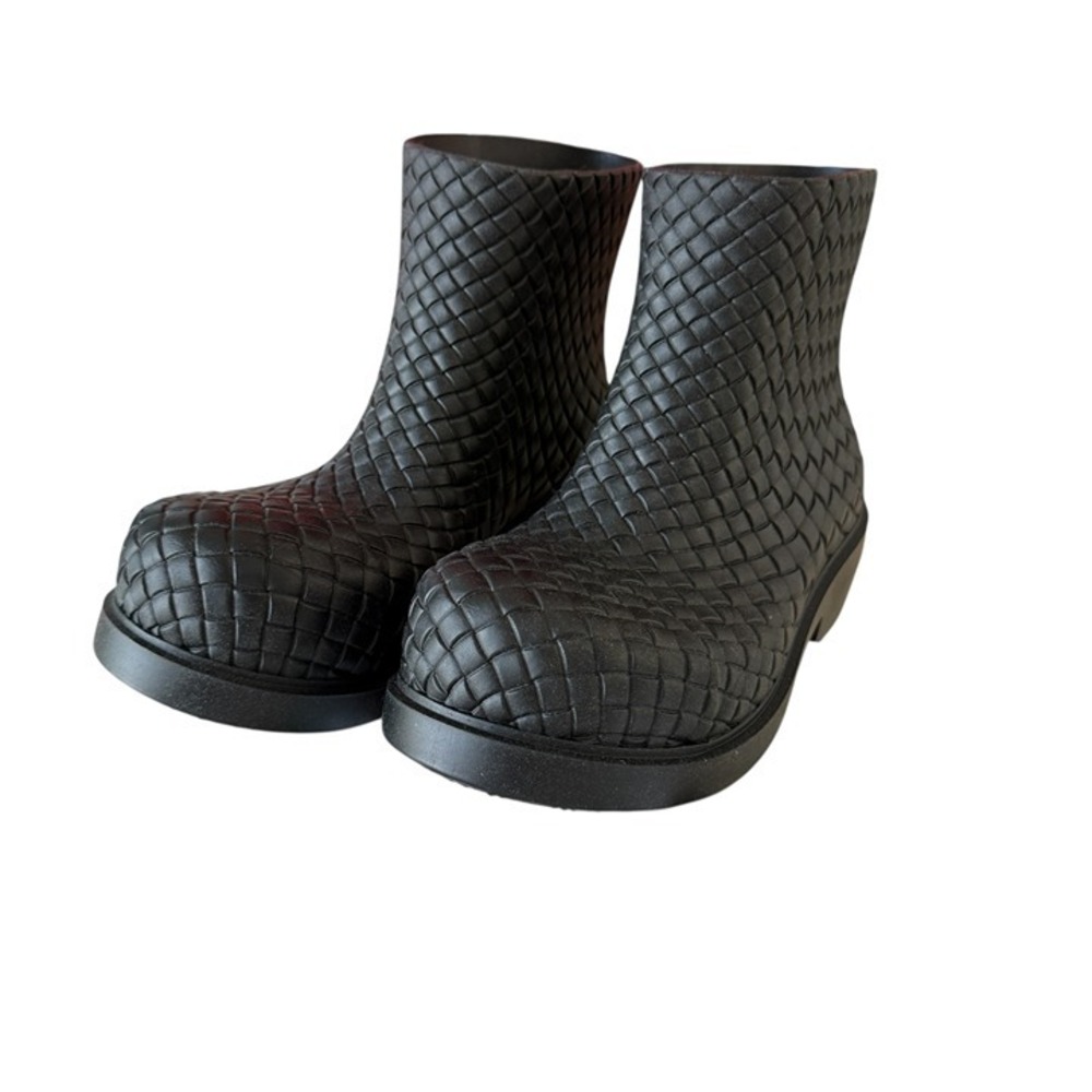 Bottega Veneta 764422 Black intrecciato Women's Rubber Fireman Boots 41‎